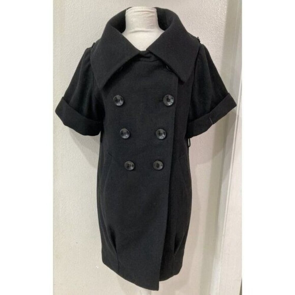 VERO MODA Classic Black Wool Coat Retro Double-Breasted Size S-M New w tags - Picture 5 of 8